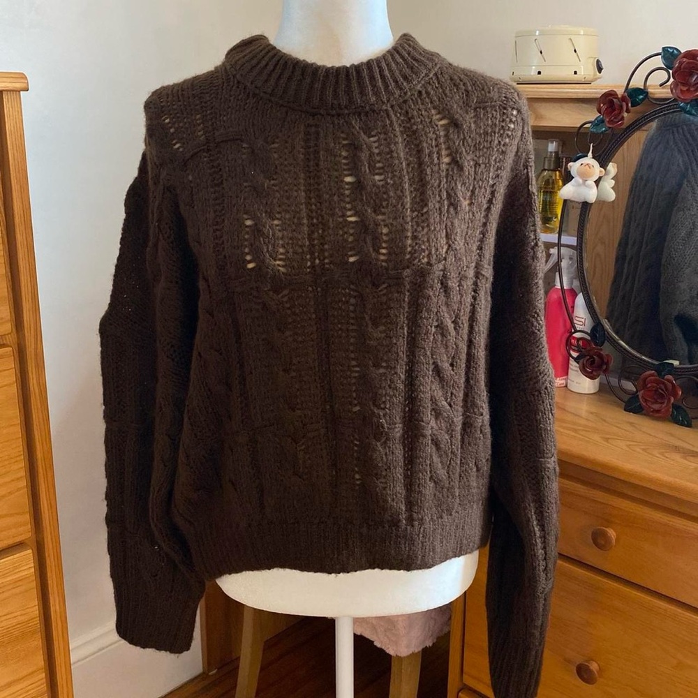 Soft Lightweight Dark Brown Cable Knit Sweater